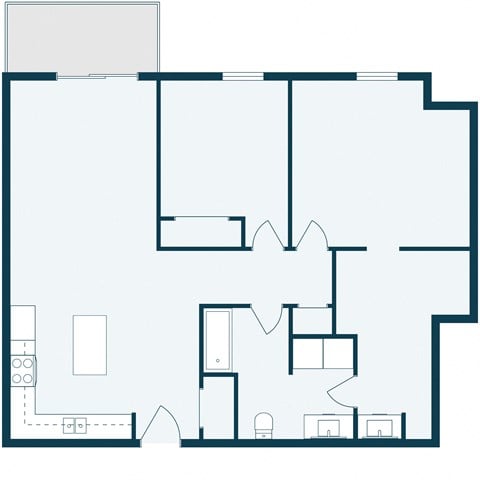 Floor plan for 2 beds, 1 bath